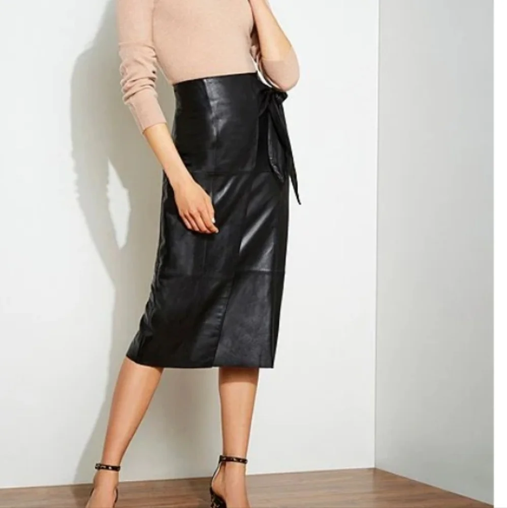Antonio MelaniJulia Genuine Leather Faux Wrap Midi Skirt - Picture 3 of 8